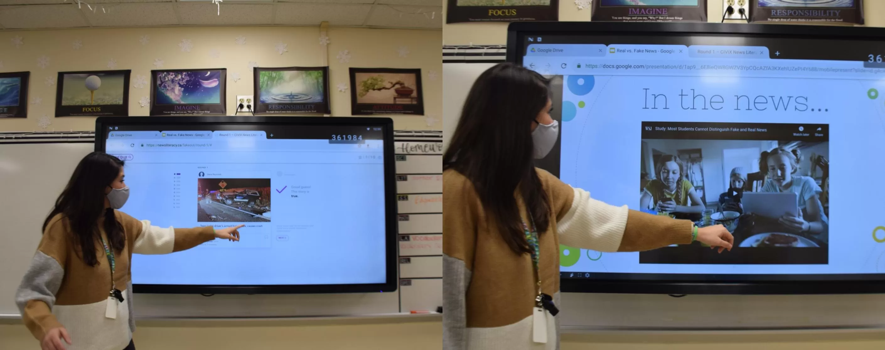 a teacher using a IMPACT Plus in a classroom to access their Gdrive