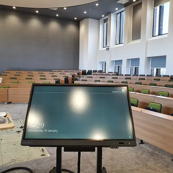 Small Clevertouch screen on a podium in a lecture theatre