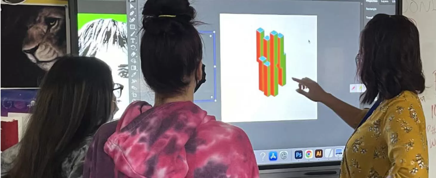 teacher using MimioStudio on a Boxlight ProColor