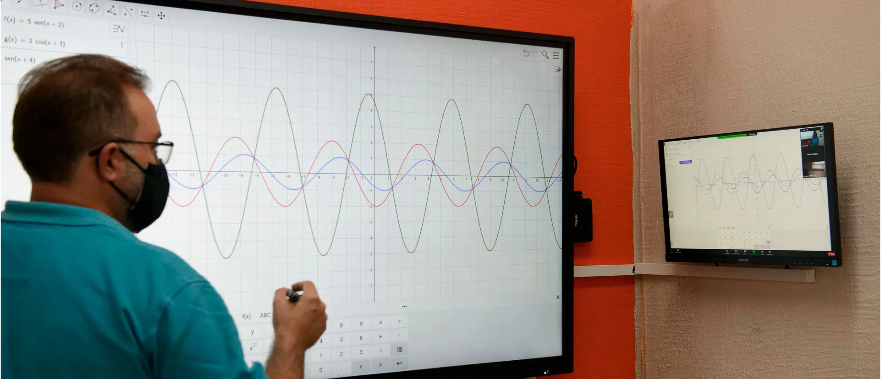 teacher using the Clevertouch IMPACT™ interactive touchscreen display to teach a remote lesson