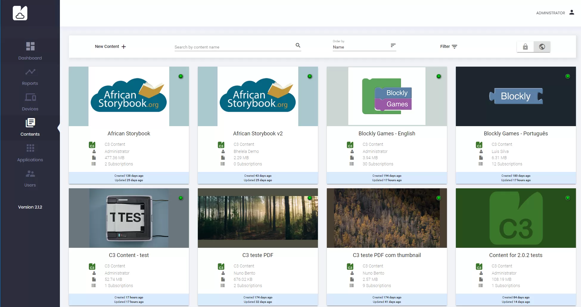 Content screen on Mimio Microcloud