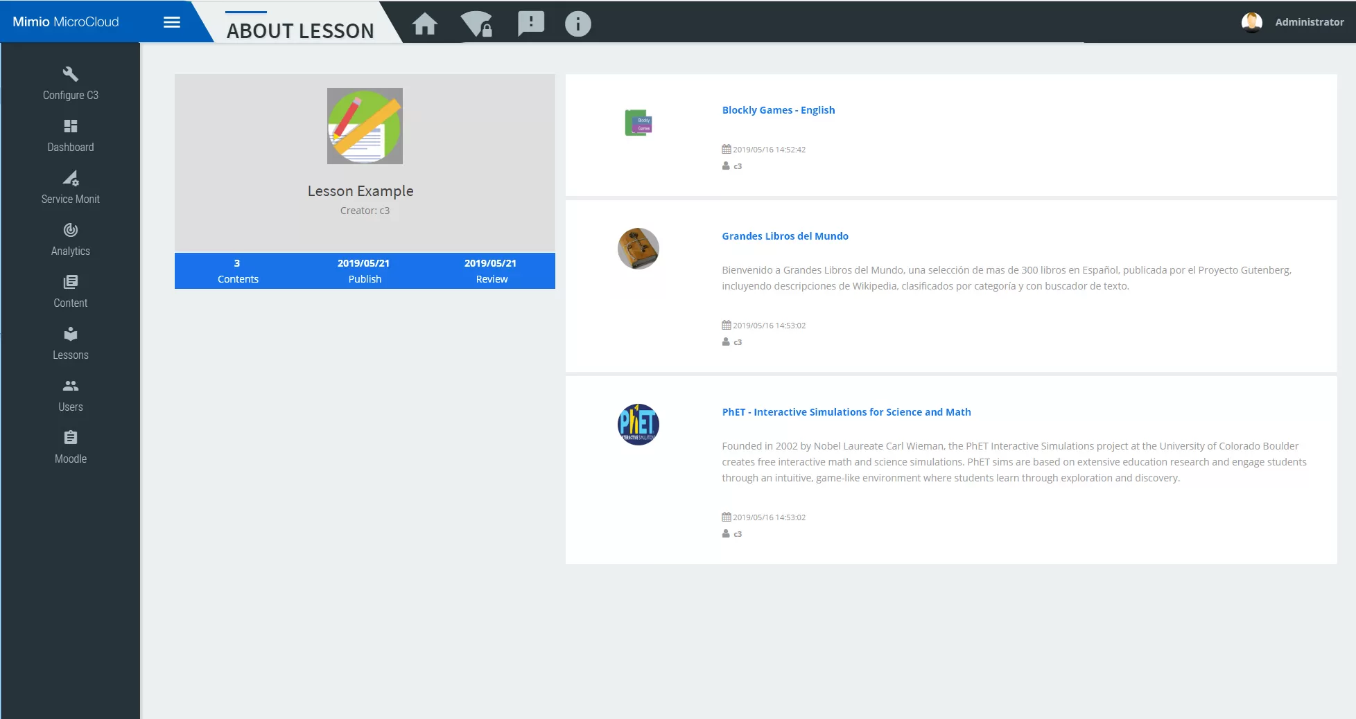 LessonPlanning page on Mimio MicroCloud