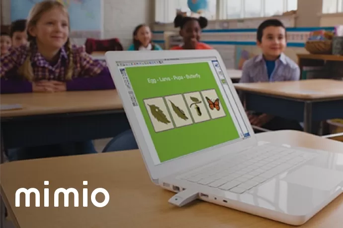 mimio studio displayed on a laptop ith 'mimio' in the bottom left corner