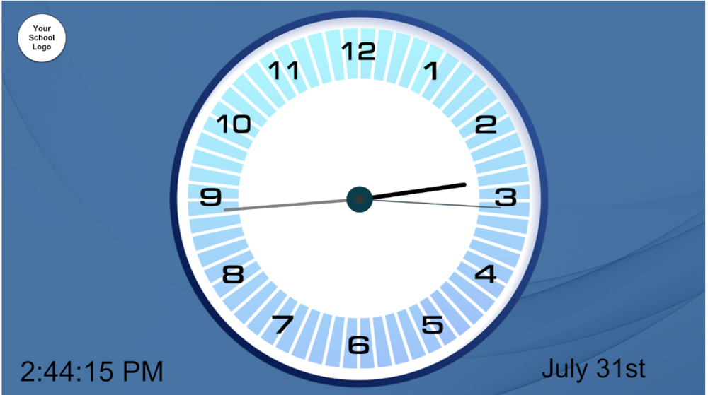 A clock with numbers and a black handDescription automatically generated