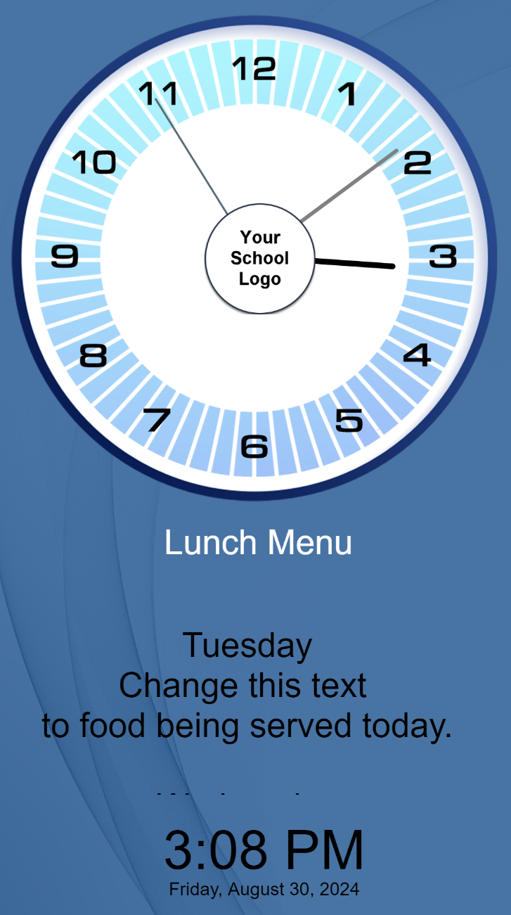 A clock with a blue backgroundDescription automatically generated