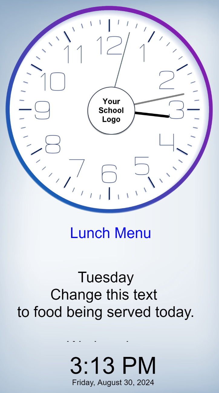 A clock with a purple borderDescription automatically generated