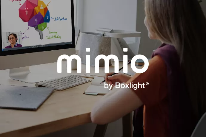 Student using Mimio connect with Mimio logo over the top