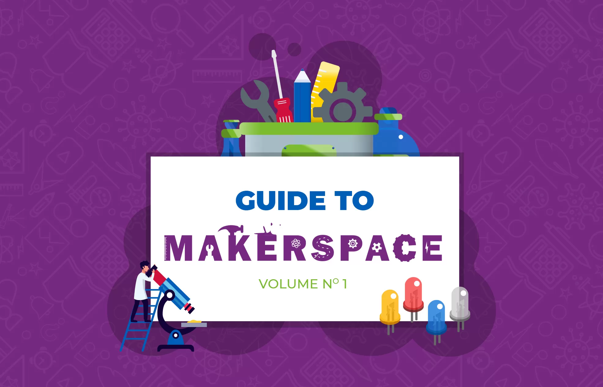guide-makerspace graphic with a person looking through a microscope