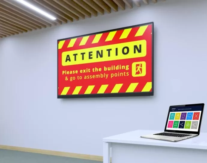 digital signage displaying an emergency message