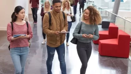 students walking in a hall