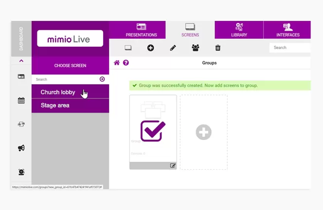 Mimio live 'screens' page
