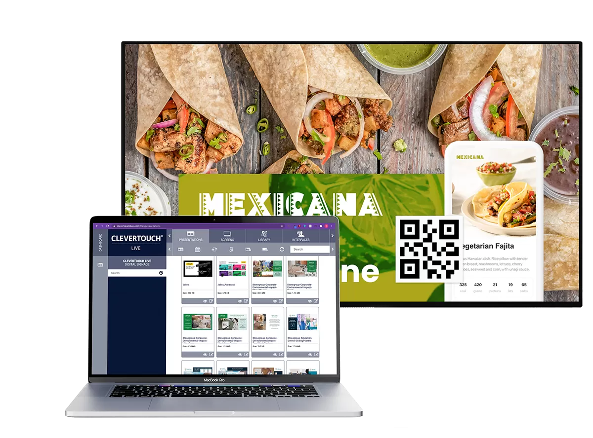 Cleverlive used on a laptop to display a restaurant's food on mimiopro4