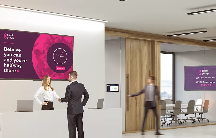 digital signage in a lobby/reception area