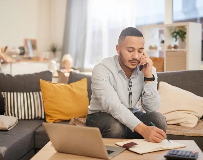 person working from home on the phone