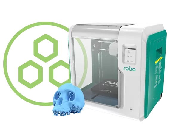 robo E3 Pro 3D printer with a hominid scull
