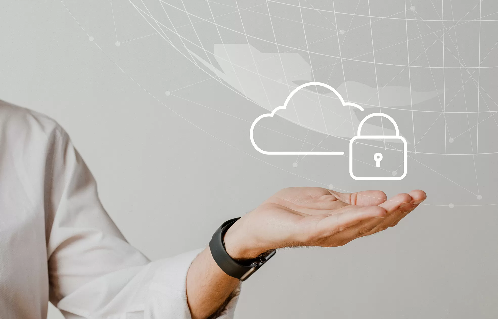 person 'holding' a cloud and padlock icon